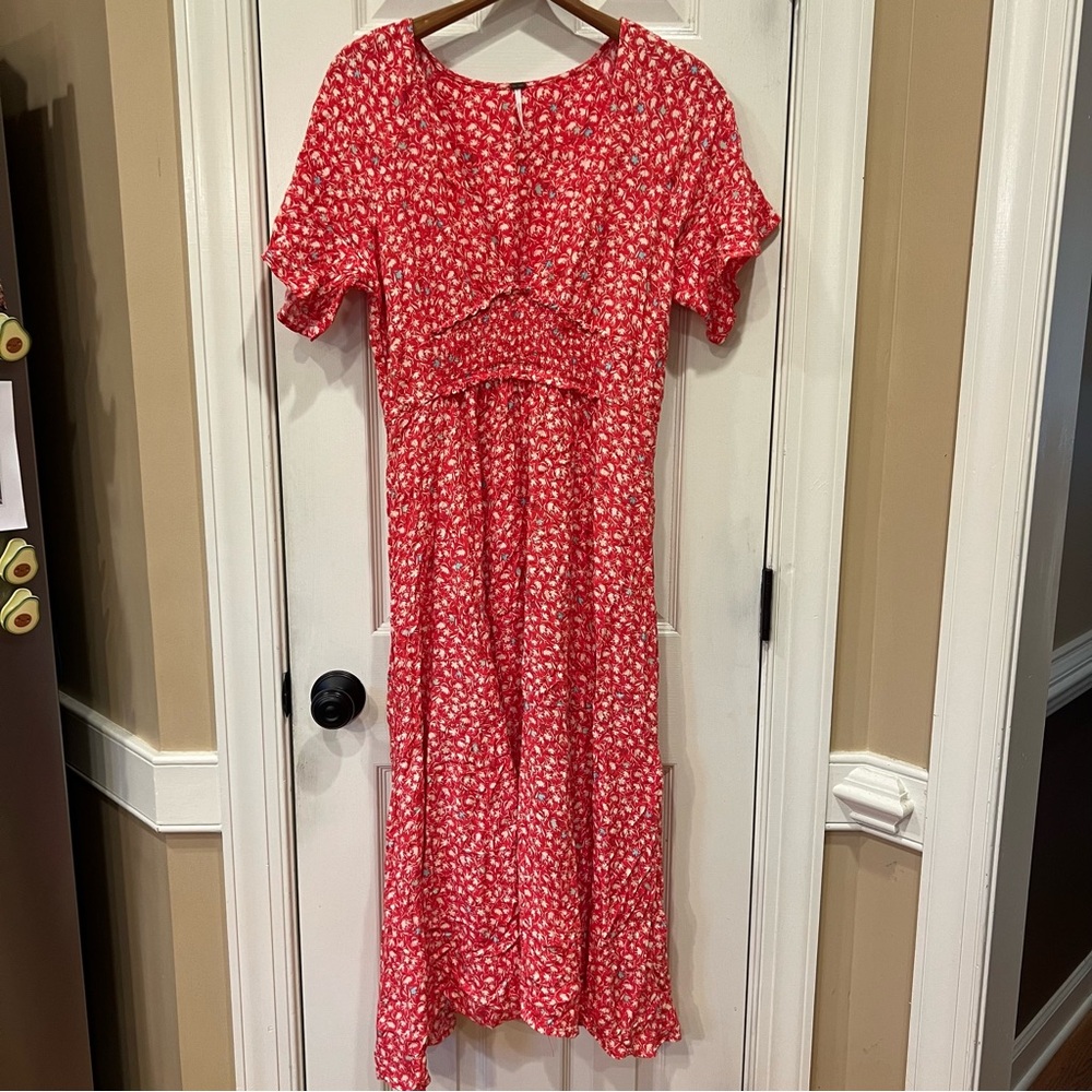 Free People Red Floral Midi Dress